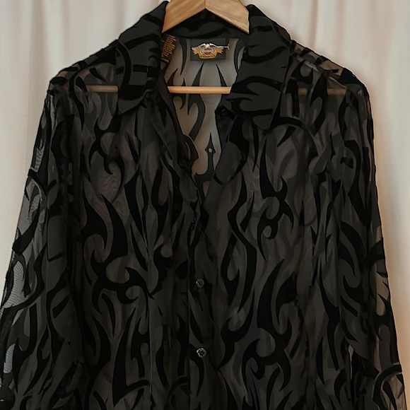 Harley-Davidson Black Burnt Velvet See Thru Long Sleeve Shirt Top **Size M**🔥🔥 - Picture 3 of 8